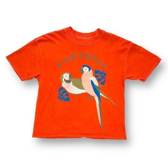 O’NEILL Paradise Tee in Tangerine Orange with Tropical Parrots Size XS (EUC) - Picture 2 of 10
